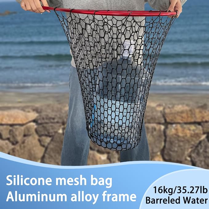 All Metal Telescoping Rubber Fishing Net with Handle Length: 59" Depth:19.7" Hoop: 26"x18" Large Silicone Fish Landing Net Pier/Kayak/Fishpond/Saltwater/Salmon Extendable Fishing Gear