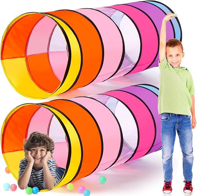 27.6 Inch Large Play Tunnel for Kids Colorful Play Tent Crawl Tunnel Toddlers Babies Children or Dogs, Collapsible Gift for Boy Girl Toys Indoor Outdoor(2 Pcs)