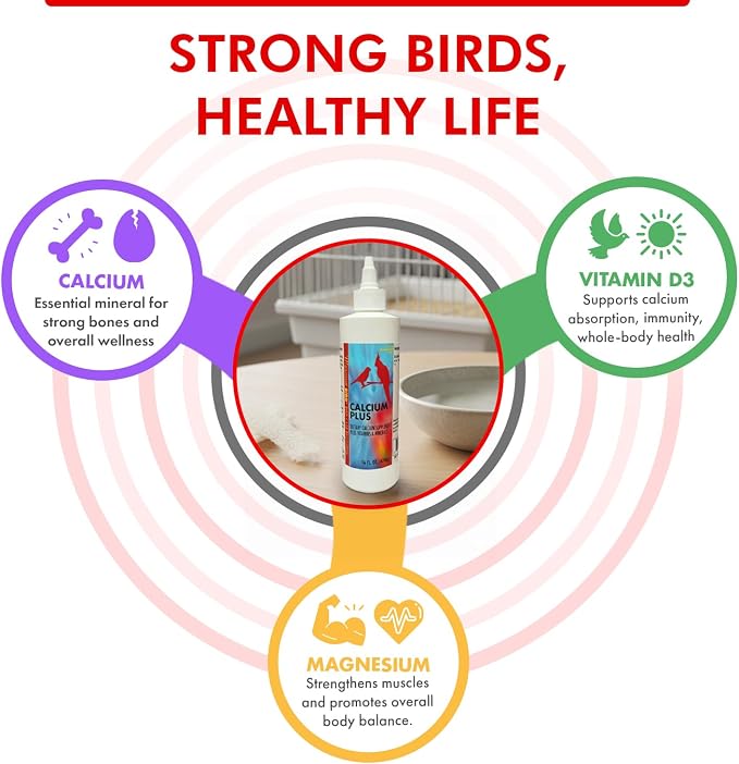 Morning Bird Calcium Plus Liquid for Birds – Calcium Supplement with Vitamins and Minerals for Strong Eggshells, Healthy Bones - Support Growth, Breeding, and Wellness for All Birds 16 Fl Oz