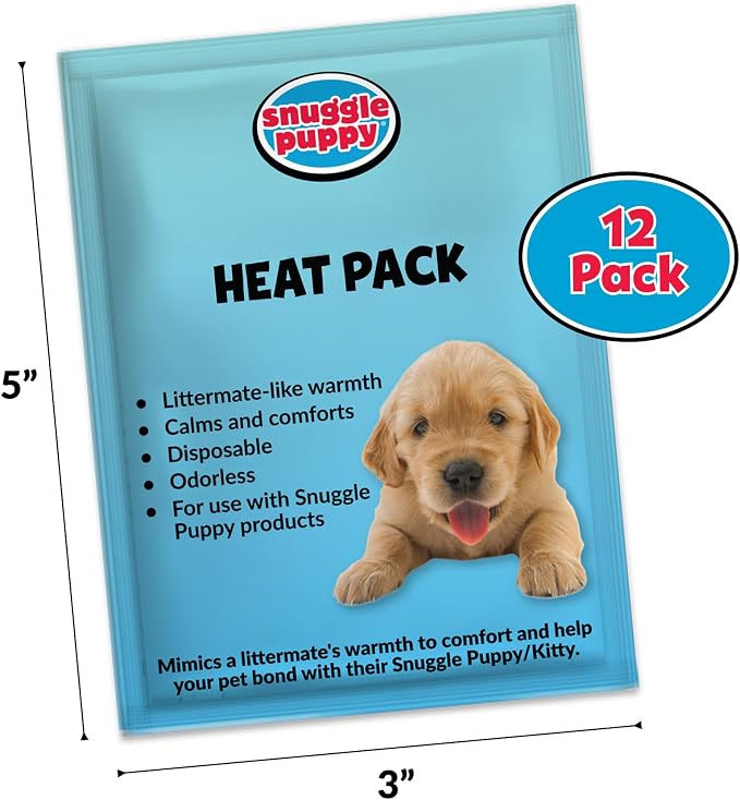 Snuggle Puppy Replacement Heat Packs for Dogs (12 Count) - Disposable Pet Comfort Warmers for Puppy Anxiety Relief - Odorless, Non-Toxic, All Natural - Fits All Snuggle Puppy Styles