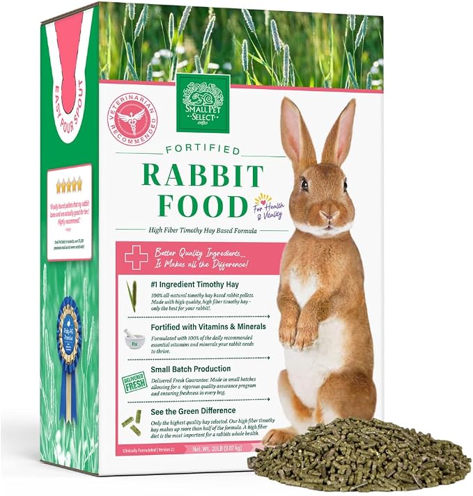 Small Pet Select Pet Rabbit Food, Pellets, Treats for Bunny Rabbits, for Health and Vitality, High Fiber Timothy Hay Based Formula, 40 lb