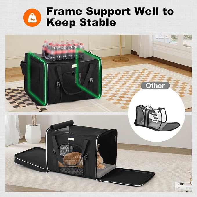 pidipiti 24 x 17 x17 Extra-Large Soft-Sided pet Carrier for 2 Cats / 1 Large cat, car Travel Kennel for Medium Dog,Long Distance Road Trip Transport cage with Litter Box.