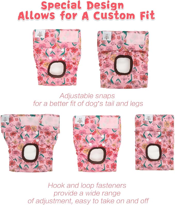 CuteBone Washable Female Dog Diapers 4 Pack Reusable Doggie Heat Diapers for Period FMG08M