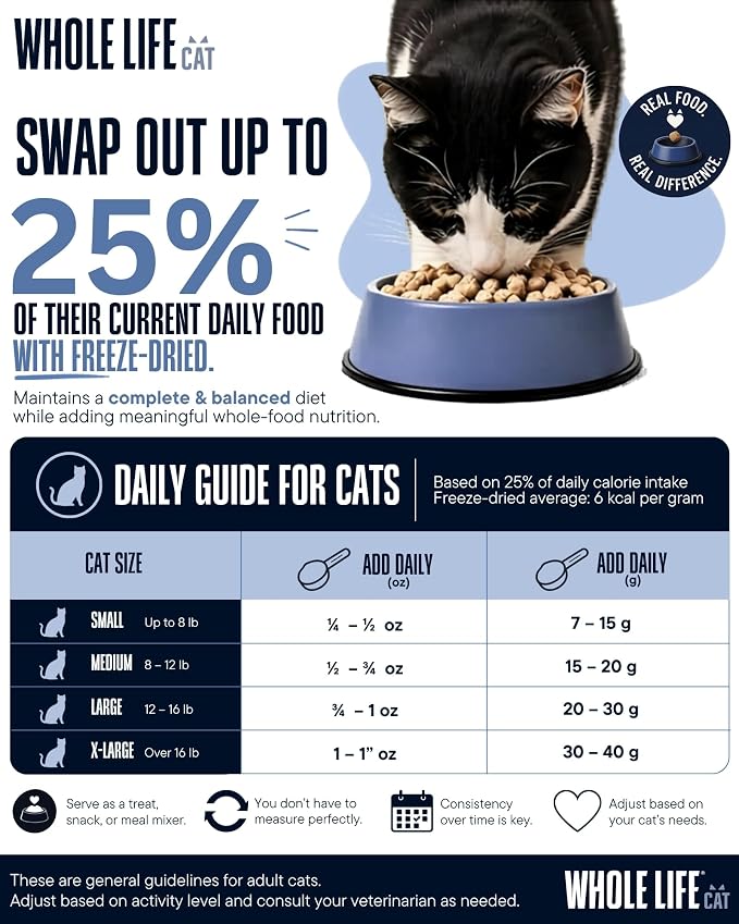 Whole Life Cat Freeze Dried Cat Food - Human-Grade Wet Food Toppers, Snacks & Lickable Treats, Instantly Hydrating Natural Broth Just Add Water - Shredded Tuna, 4.5 Oz