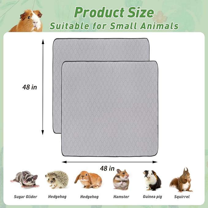 Guinea Pig Cage Liners, 48''X48'' Washable Guinea Pig Pee Pads, Non Slip Reusable Super Absorbent Guinea Pig Training Mat Bedding Fleece for Small Animals Hamster Rabbit Chinchilla Rat, 2Pack