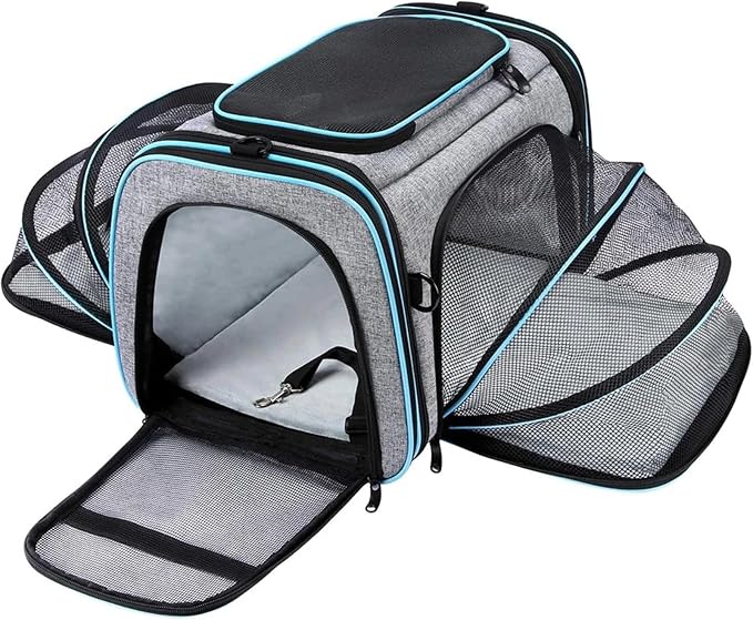 Airline-Approved Expandable Pet Carrier for Small Dogs & Cats, Soft-Sided Collapsible Travel Bag with 4-Way Access(White,Small)