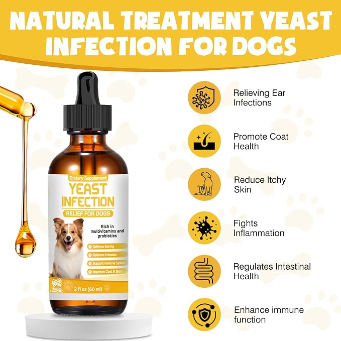 Yeast Infection Treatment for Dogs,Dog Ear Infection Treatment,Itchy Ear,Skin&Allergy Symptoms Relief-Reduces Inflammation&Relieves Irritation,Dog Supplement Drops with Multivitamins Probiotics