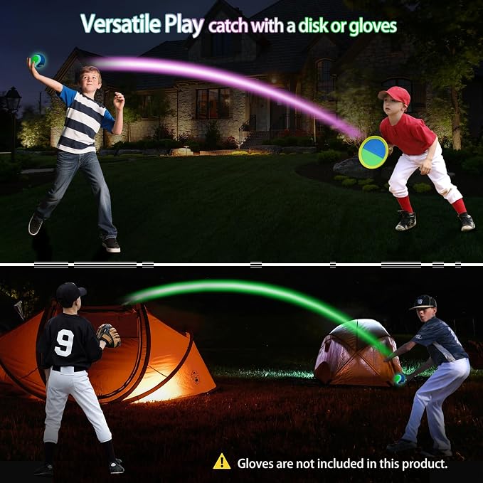 Toss and Catch Ball Game Set for Kids, Multicolor Light-Up Balls Glow in The Dark, Upgraded Outdoor Beach, Yard & Camping Toys for 3-12+ Year Old Boys & Girls Toddler, Holiday, Birthday Gift