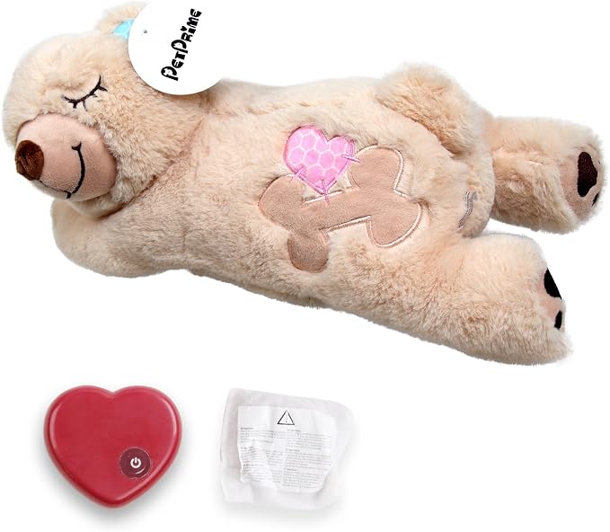Dog Soft Plush Toy Pet Heart Beat Plush Bear Toy with Warmer Bag Puppy Anxiety Relief Toy for Puppy Dogs (Heart of Plush Bear)