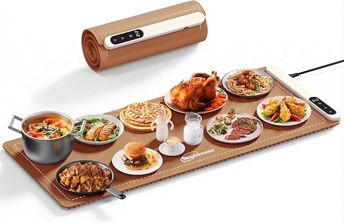 Warming Mat for Food, 36"x16" Food Warming Mat 6 Temperature & 6 Timer Settings Upgrade Graphene Fast Full Surface Heating-Versatile Food Warmer for Gatherings, Parties, Everyday Use-Light Caramel