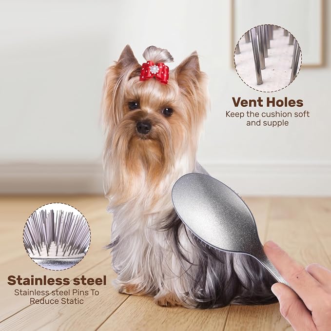 Slicker Brush for Dogs, Professional Pet Grooming Brush, 27mm Oval Stainless Steel Pin, Sparkle Glitter Handle, Anti-Static Round-Tipped Pins, Gentle Massage & Shedding Comb for Long Haired Dogs