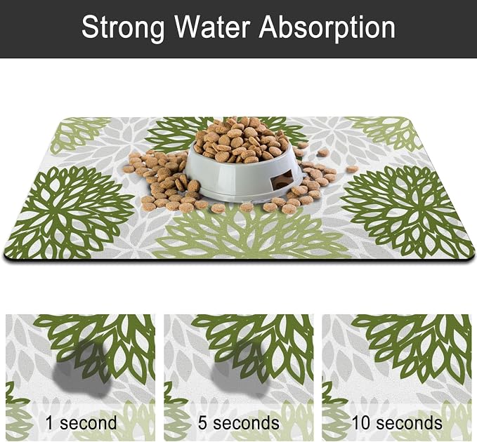 Dog Food Mats for Floors, Absorbent and Quick-Drying Pet Cat Food Mat,Anti-Fouling and Easy-to-Clean Pet Feeding Mat,Dog Bowl Mat for Messy Drinking Water Bowls.16x24, Bohemia Dahlia Floral Style