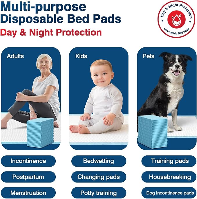 BIGGMED Tear-Resistant Disposable Bed Pads 30" x 36" 50 Count Absorbent Underpads, Chux Thicker Extra Large Incontinence Bed Pads, Pee Pads for Adults, Kids, Elderly, Pets