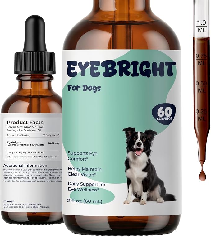 Eyebright for Dogs, Liquid Eye Wellness Supplement with Eyebright Herb Extract, Supports Eye Comfort, Clear Vision & Daily Visual Wellness for Dogs, Oral Drops, 2 fl oz