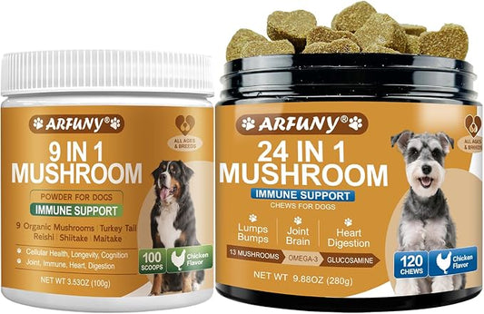 Turkey Tail for Dogs - 9 Organic Mushroom Supplement, Turkey Tail Mushroom for Dogs - Gut, Skin, Joint, Immune Health- Dog Lumps & Bumps