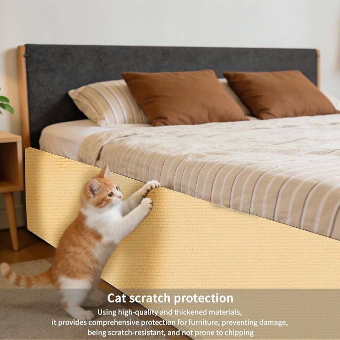 2 Pcs Khaki Cat Scratch Mat, 78.7"x15.8" Self-Adhesive Cat Carpet, Trimmable DIY Cat Scratch Pad for Furniture, Couch Protector from Cats, Sofa Protector for Cats, Wall, Cat Tree Replacement Pos