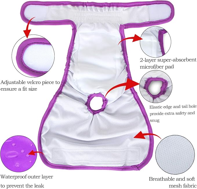 Teamoy 4pcs Washable Female Dog Diapers, Reusable Doggie Diaper Wraps for Female Dogs, Super-Absorbent and Comfortable, XL