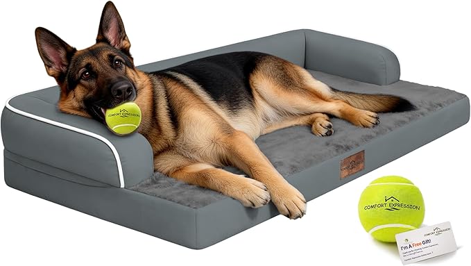 Comfort Expression Extra Large Dog Bed - XXL Washable Orthopedic Bed for Big Dogs - Pet Couch Waterproof Bolster with Removable Non-Slip Cover, 48 x 33