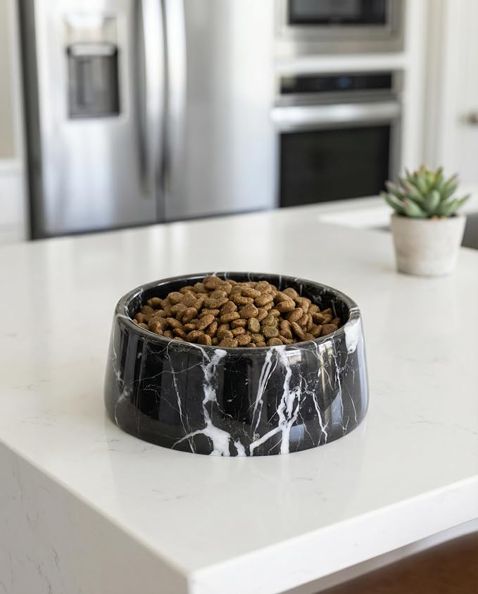 OOBOOB Natural Marble Dog Bowls, Heavy Non-Slip Pet Bowls, Minimalist Design with Unique Veining, Durable Dog Food & Water Bowls for Small to Medium Dogs & Cats