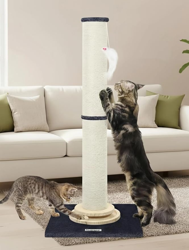 Globlazer Extra Thick Large Scratching Post for Indoor Cats Adults and Kittens, 35in Tall Natural Sisal Rope Scratcher Post, Large Cat Scratcher with Ball Interactive Toy, SC35, Dark Grey