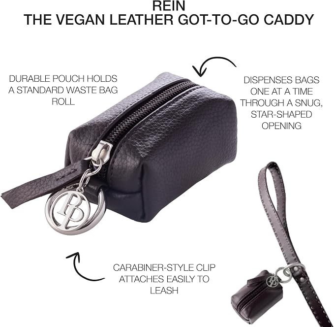 Rein - The Recycled Vegan Leather Pouch Durable Heavy Duty Bag Holder, Leash Attachment Made With Sustainable Materials, Custom Hardware for Small, Medium & Large Dogs, Chocolate Espresso