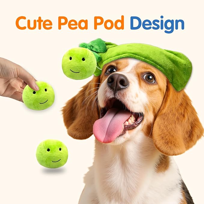 Hide and Seek Dog Toys, Interactive Squeaky Plush Puzzle Toy with Crinkle, Dog Enrichment Toys for Boredom & Stimulation, for Small Medium Dogs, Non-Aggressive Chewers(Pea Balls, Pack of 3)