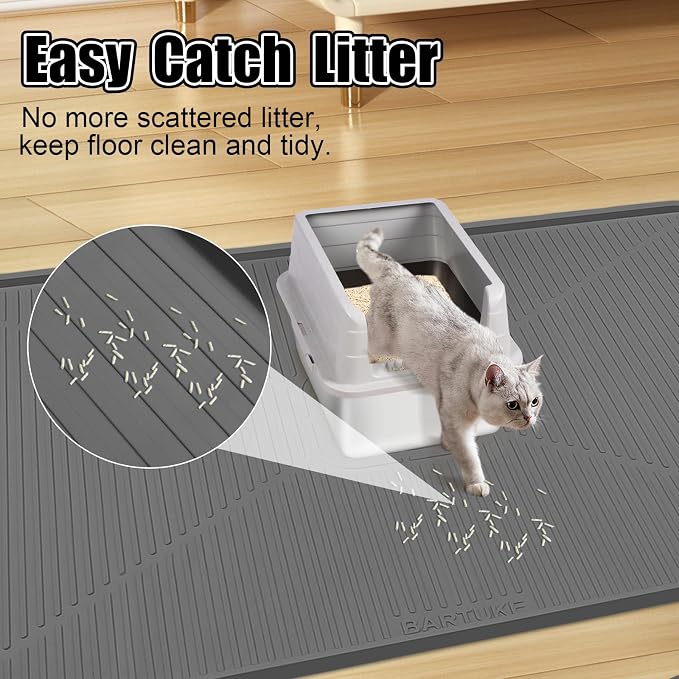 Silicone Cat Litter Mat, 45" x 30" Extra Large Litter Trapping Mat for Litter Box, Leak-Proof, Non-Slip, Kitty Litter Mats with Soft Texture for Floor, Keeping The Floor Clean (Dark Grey)