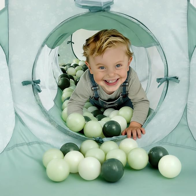 Tiny Land 3-in-1 Kids Play Tunnel with Ball Pit & Tent, Pop Up Crawl Tunnel for Toddlers, Indoor & Outdoor Baby Play Tunnel, Foldable Crawling Tunnel Toy, Gift for 2 Year Old Girl & Boy, Green