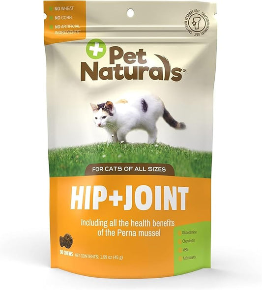 Pet Naturals Hip and Joint Supplement with Glucosamine, Green-Lipped Mussel, and Chondroitin for Cats, Duck Flavor, 160 Chews