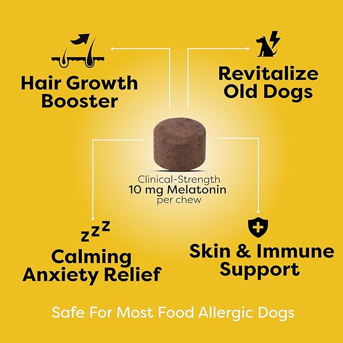 Doc Itchy Rejuvenating Hair-Grower Dog Pet Chews | 10mg Melatonin for Dogs | Hair Growth Booster | Senior Dog Energizer | Calming | Medical-Strength | Food Allergy Safe | Made in USA | 90 Count