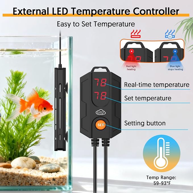 QZQ Aquarium Heater, 500W Fish Tank Heater with Temperature Controller, Leaving Water Automatically Stop Heating, Overheating Protection, Turtle Tank Heater for Freshwater & Saltwater