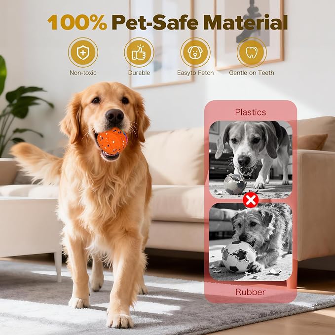 Interactive Dog Toys Ball, Self-Rolling & Bouncing Ball with RGB Colorful Lights to Keep Them Busy, 3-in-1 Interactive Mode, E-TPU Material, Type-C Charging, Moving Dog Toy for Dogs Puppies (Orange)