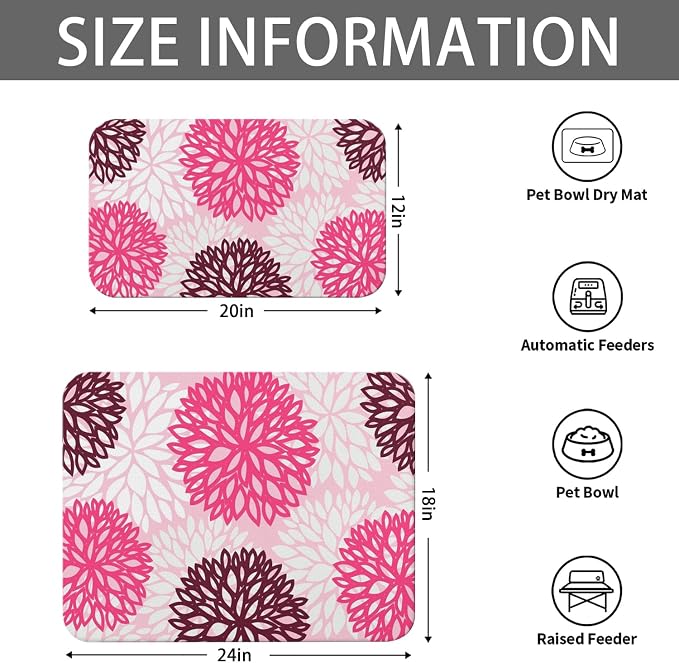 Dog Food Mats 2 Pack for Floors, Absorbent and Quick-Drying Pet Cat Food Mat,Anti-Fouling and Easy-to-Clean Pet Feeding Mat,Dog Bowl Mat for Messy Drinking Water Bowls 12"x 20"+18x24