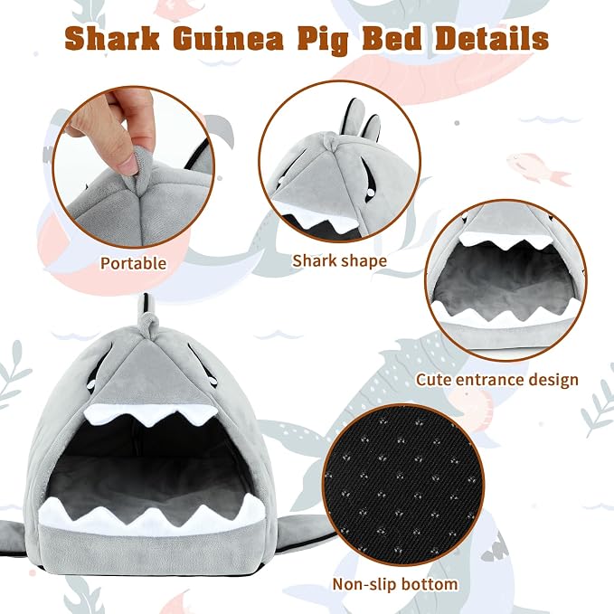 YUEPET Guinea Pig Bed 2 Pack, Washable Guinea Pig Cage Accessories Small Animal Bed Hideout for Guinea Pigs Chinchillas Hamsters Hedgehogs (Shark and Giraffe)