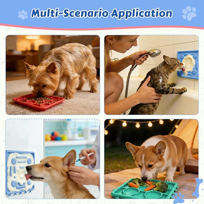 Dog Lick Mat for Training and Boredom Relief, Non-Slip Slow Feeder Puzzle with Suction Cups for All Breed Dogs and Cats, Dishwasher Safe Pet Dish for Dry and Wet Food