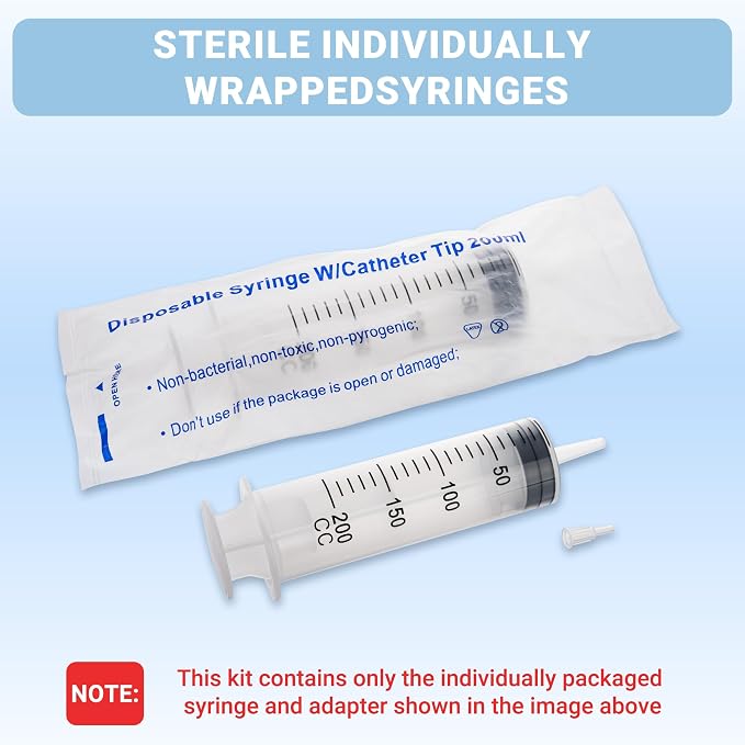 200ml Large Syringe, Plastic Syringe with Tip Adapter, for Scientific Labs, Measuring, Watering, Refilling, Filtration Multiple Uses, Individual Sealed, 5 Pack