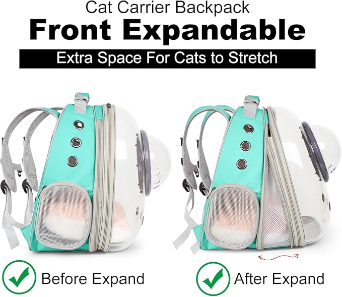 Front Extension Cat Backpack Carrier, Pet Travel Backpack for Kitten and Small Dogs, Clear Bubble Window Space Capsule Astronaut Liked Portable Vet Visit Book Bag Airline Approved