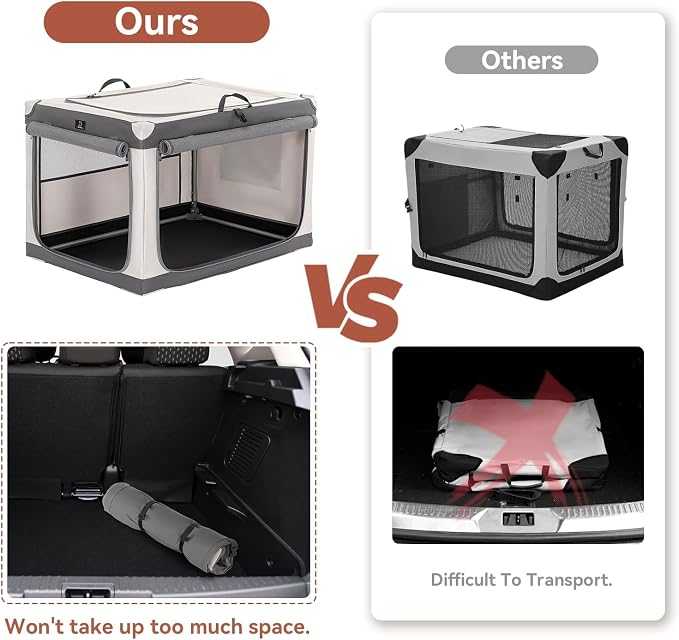 36" Collapsible Dog Crate for Large Dogs - Portable Soft Travel Kennel with Lockable Zippers, Waterproof Base, Washable Cover, Patented Screw Frame for Adjustable Tension, Outdoor, Indoor, Car Use