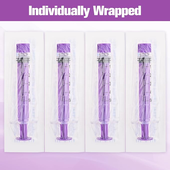 5ml Syringe with Cap, 5cc Plastic Syringes for Liquid, Feeding, Individually Wrapped 20 Pack
