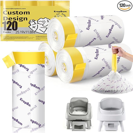 120 Count Automatic Cat Litter Box Liners Compatible with PetPivot AutoScooper 11/12 and Similar Open Top Self Cleaning Litter Box, Heavy Duty Cat Litter Bags Liners with Drawstring, 25.19" x 11.8"