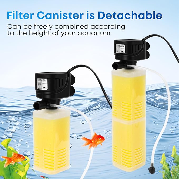 320GPH Aquarium Filter for 40–100 Gallon Fish Tanks, 4-in-1 Submersible Internal Filter with Layered Filtration, Water Pump, Air Outlet and Wave Flow Design