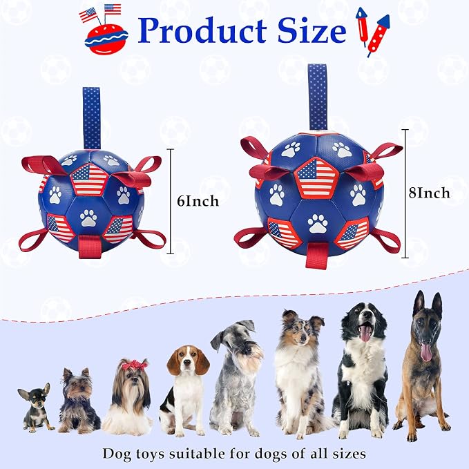4th of July Dog Soccer Ball with Straps y Puppy Interactive Toy Pet Tug Ball Toy with American Flag Pattern for Mdeium Large Dogs Large-3