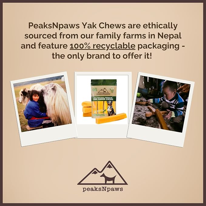 peaksNpaws Himalayan Yak Chews, High Protein Dog Treat for Aggressive Chewers, Natural, Long Lasting, Lactose Free Chew Stick for Pet Under 35 lbs, 20 Medium Treats, 100% Eco-Friendly Packaging