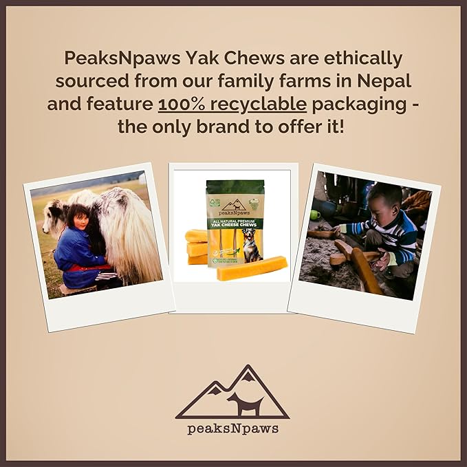 peaksNpaws Himalayan Yak Chews, High Protein Cheese Sticks, Lactose Free, Natural, Long Lasting Dog Treat for Aggressive Chewers Under 15 lbs, 4 Small Treat Sticks, 100% Eco-Friendly Packaging
