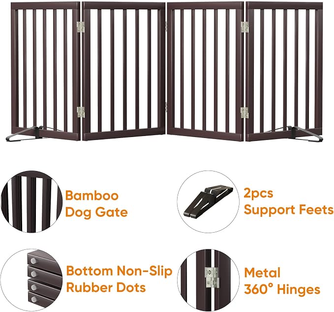 Freestanding Dog Gate Folding Brown Dog Gates for the House Doorways Stairs Pet Gates for Dogs, Doogie Puppy Fence Gate