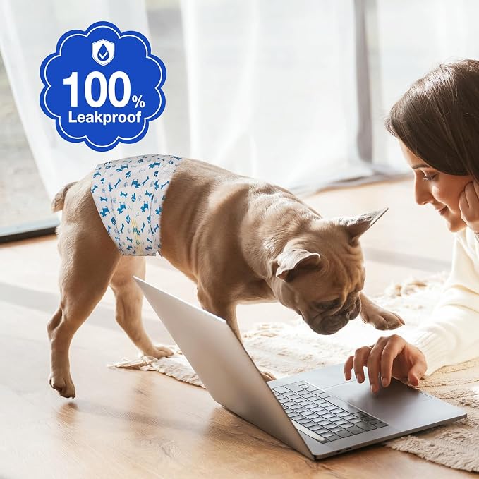 MICOOYO Dog Diapers Male Disposable Super Absorbent Male Dog Wraps Lighter Dogs Diaper Leakproof Puppy Diapers Doggie Diaper with Wetness Indicator (S, 50Counts)