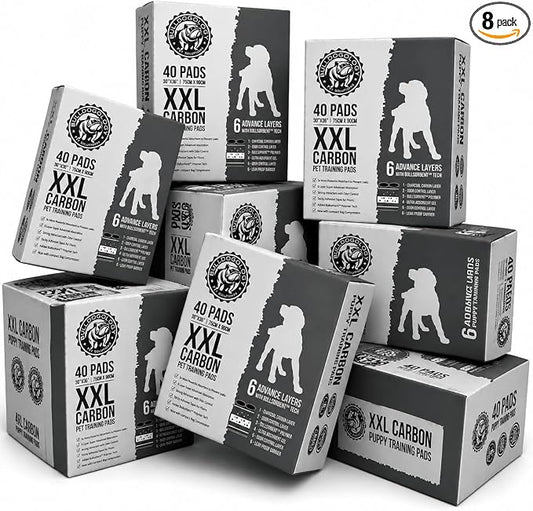 Bulldogology Charcoal XXL Dog Pee Pads with Adhesive Sticky Tape Extra Large Puppy Training Pads Ultra Absorbent Leak Proof Odor Control Carbon Pads 320 Count 30" x 36"