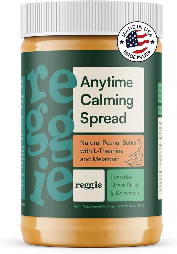 Reggie Calming Peanut Butter for Dogs, 100% Natural Dog Peanut Butter with Melatonin & L-Theanine, Lick Mat Spread for Short-Term Dog Anxiety Relief, Made in USA 16oz