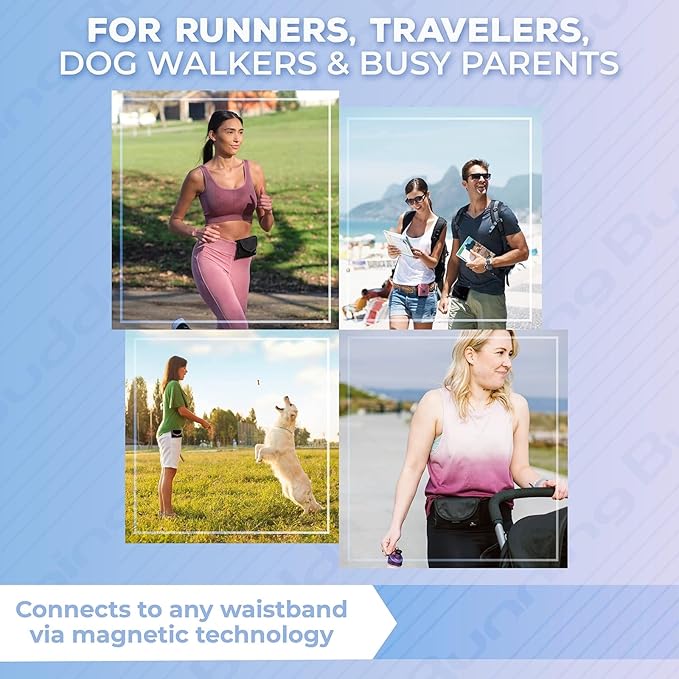 Running Buddy Mini Magnetic Belt Bag - Magnetic Quick-Attach Workout Belt - Water-Resistant Waist Bag - 3.75 x 4 in, Black
