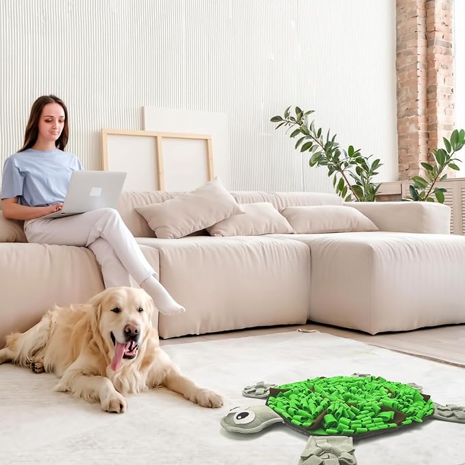 Snuffle Mat for Dogs, Tortoise-Themed Slow Feeder for Small/Middle/Large Breed, Durable Washable Portable Pet Feeding Mat, Nose Work Training Pad, Anxiety Relief & Mental Stimulation(M, Green)